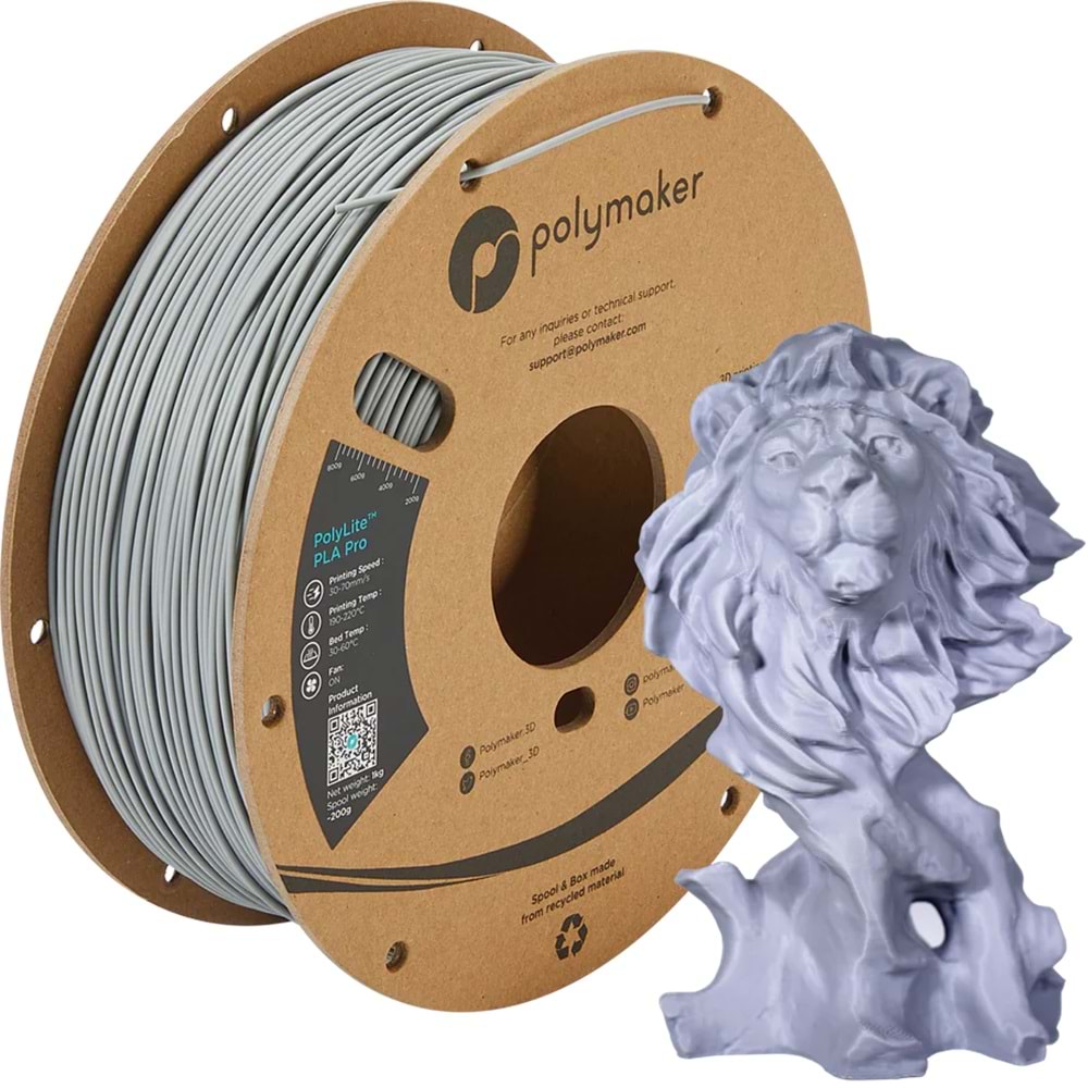 PolyLite PLA Pro Filament Gri - Dayanıklı ve Kolay Baskı