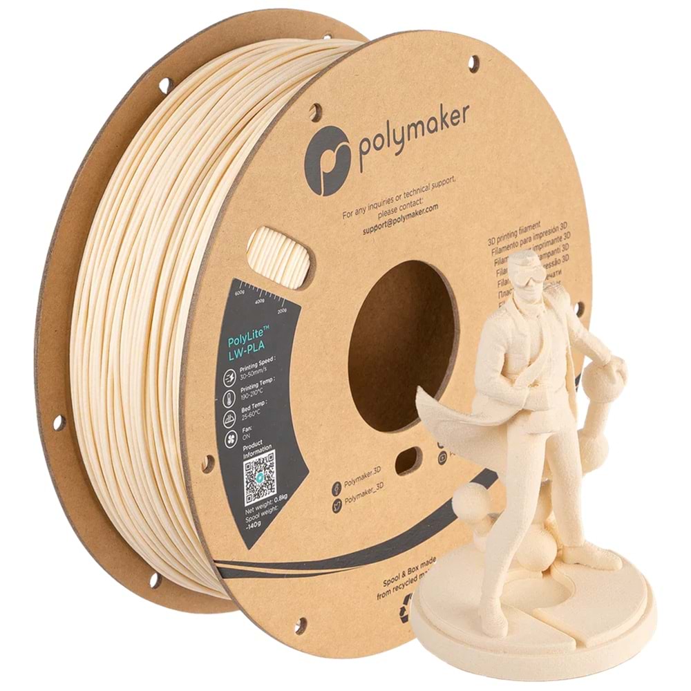 PolyLite LW-PLA Filament Beyaz – Hafif ve Stabil 3D Baskı