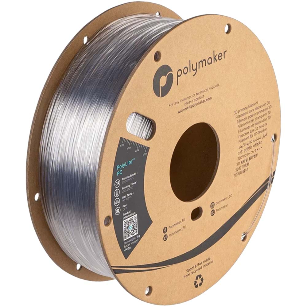 PolyLite PC Saydam Filament – Şeffaf 3D Baskı | 1 kg 1.75mm
