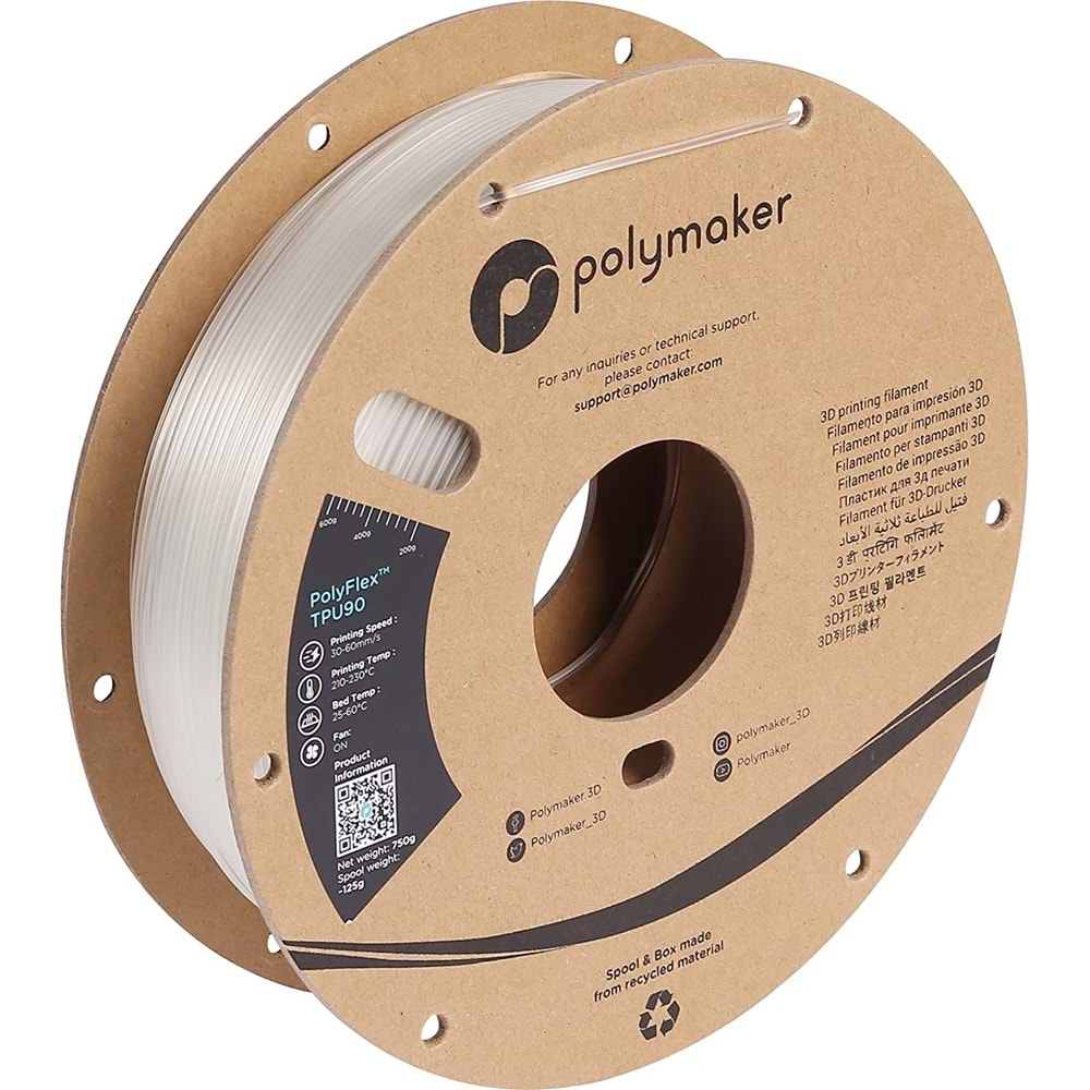 PolyFlex TPU90 Filament Saydam – Esnek 3D Baskı