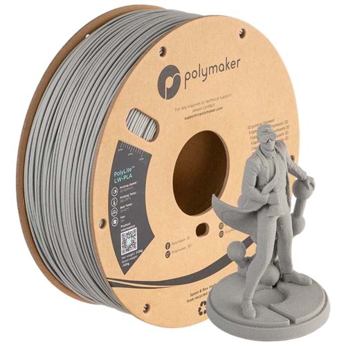PolyLite LW-PLA Filament Gri – Hafif ve Stabil 3D Baskı