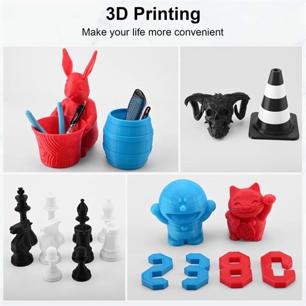 Entina PLA Filament Seti - Siyah, Beyaz, Kırmızı, Mavi 4x250g 1.75mm
