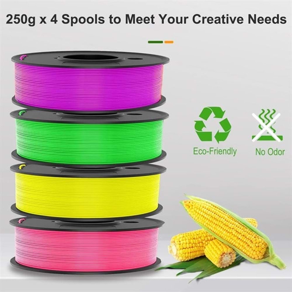 Entina PLA Filament Seti - Pembe, Sarı, Yeşil, Mor 4x250g 1.75mm
