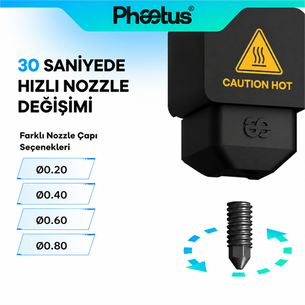 Phaetus H2 ve A1 Serisi 0.4mm Değiştirilebilir Nozzle Conch M4 Endcoat Hotend - Bambu Lab Hotend